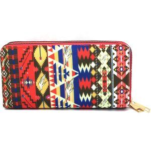 Double Zipper Women's Clutch Wallet with Red Forest Cabin Patterns